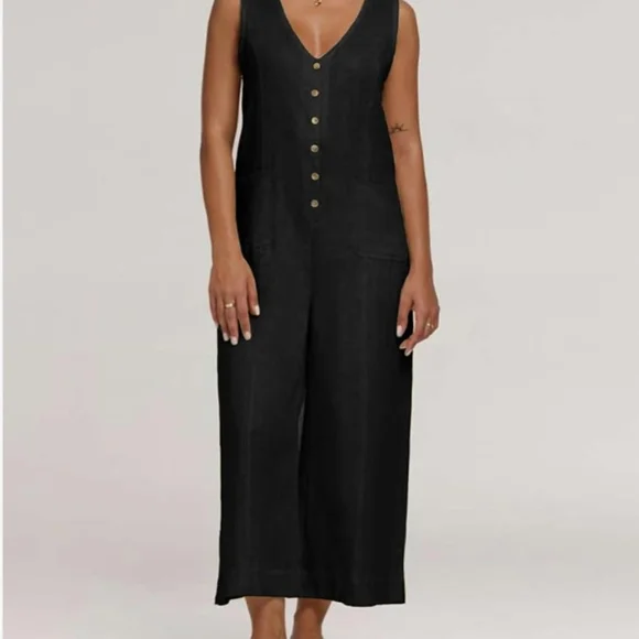 Cotton/Linen Blend Button Down Jumpsuit - Picture 8 of 8